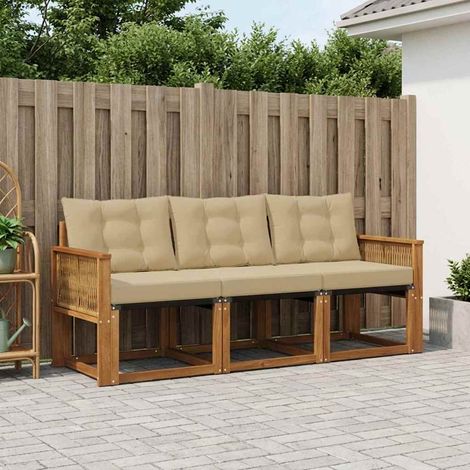 vidaXL Conjunto de sofás de exterior 3 uds. Natural y Beige (1/5)