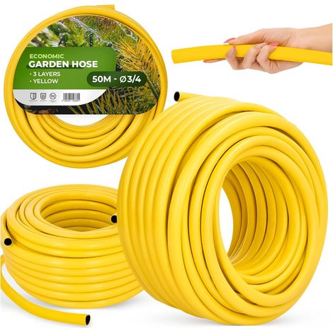 1 Tuyau d'arrosage 3/4", 50 m, Renforcé 3 Couches, Résistant UV, Flexible, Pour Jardin et Lavage