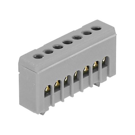 Bornier de phase isolé gris 7 bornes pour câble 1,5 à 16mm² – Rail DIN pour installation électrique – Connexion à vis