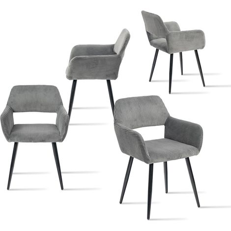 Meuble Cosy Lot de 4 Chaises de Salle à Manger Fauteuil Assise Rembourrée en Velours Côtelé Pieds en Métal pour Cuisine Salon Chambre Bureau, Gris (1/5)