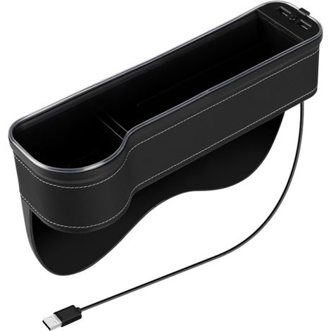 Organisateur de rangement pour siège auto avec éclairage LED USB, boîte de rangement pour porte-gobelet avec 2 ports de charge rapide, accessoire intérieur (1/5)
