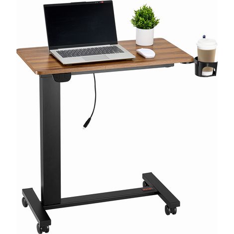 VEVOR Überbetttisch mobiler Betttisch mit 4 Rädern, elektrisches Anheben mit Upgrade-Knopf, rollbarer Laptop-Schreibtisch mit Getränkehalter, höhenverstellbarer Überbettschreibtisch (1/5)