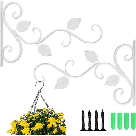 soportes colgantes para faroles, ganchos para plantas, soportes de pared para faroles, soportes colgantes con forma de hoja para comederos de pájaros de jardín (blanco) (1/5)