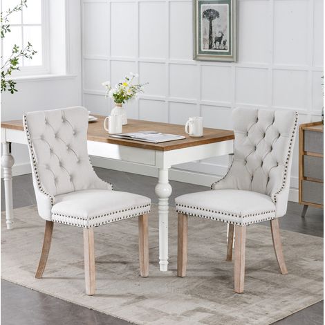 Silla de comedor de lino beige con respaldo alto, reposabrazos y tachuelas decorativas, estructura de madera maciza,65×50×95cm (1/5)
