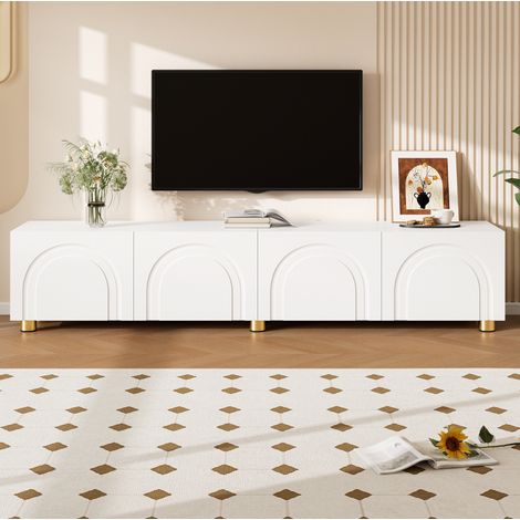 Mobile TV bianco 180 cm con 4 ante a rilievo ad arco e piedini in metallo HAVRYA (1/5)