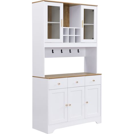 Aparador alto blanco con vetas de madera 94,5 x 30 x 175,5 cm para salón y comedor (1/5)