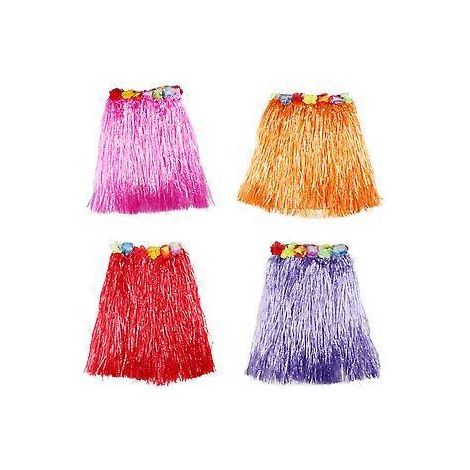 Lot de 4 jupes de danse hawaïennes en herbe pour enfants (4 pièces, 40 cm) pour la décoration d'une fête Luau sur la plage (violet, rose rouge, rouge et orange)
