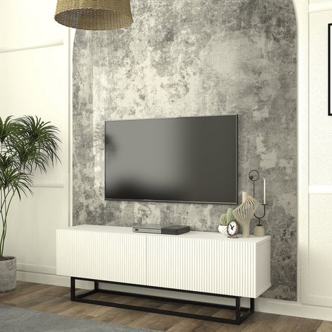 TV-Lowboard Verpsboga kurzes Gestell 135x32x47 cm Weiß [en.casa]