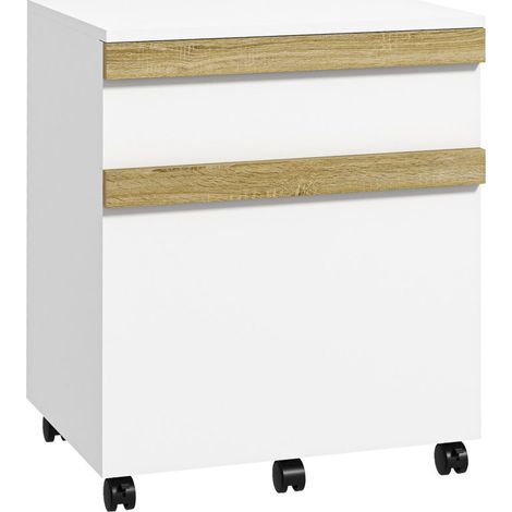 Caisson Mobile, Classeur, 2 Tiroirs,
Support d'Imprimante, Meuble de Bureau, Blanc (1/5)