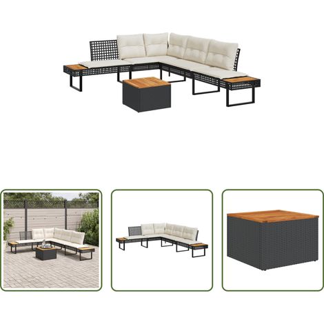 Gartenmöbel - 2-tlg. Garten-Sofagarnitur mit Kissen Schwarz Poly Rattan (1/5)