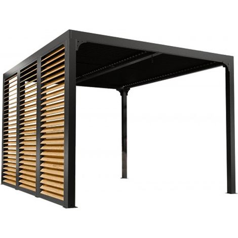 Pergola Bioclimatica in Alluminio Grigio Antracite 360 x 300 con Veneziane Simil Legno (1/5)