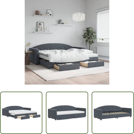 vidaXL Schubladenbett - Tagesbett Ausziehbar mit Schubladen Dunkelgrau 90x190 cm Samt (1/5)