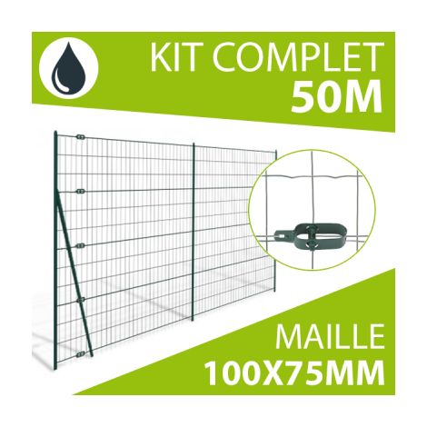 Cloture & Jardin – Kit grillage soudé gris 50M – Maille 100x75mm – Piquets en acier thermolaqué – Protection contre la rouille (1/4)