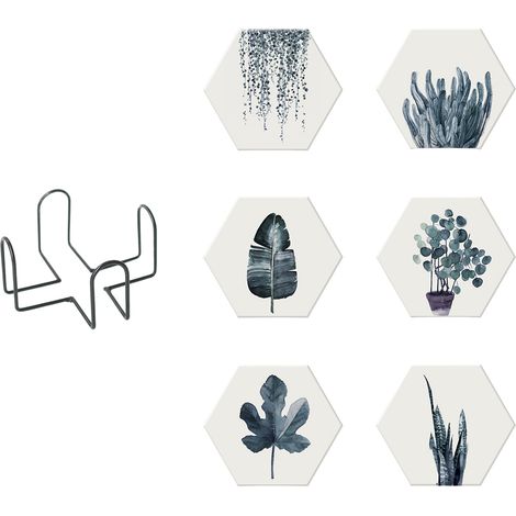 Sous-verres ronds en céramique, lot de 6, avec base en liège, protection pour bureau, pour poser tasses et verres. (1/5)