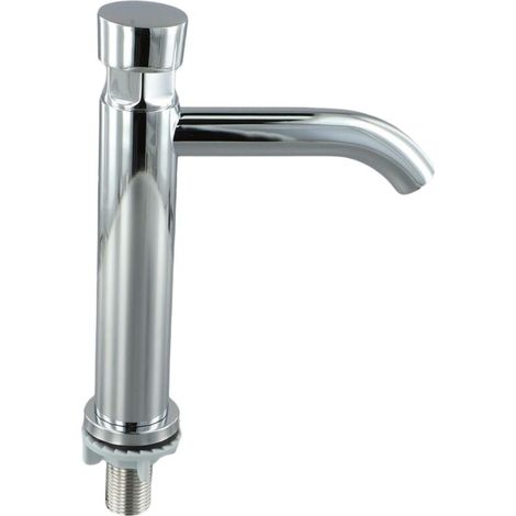 Robinet de lavabo à pression tactile en acier inoxydable avec finition chromée, temporisation temporisée et économie d'eau, robinet à montage simple pour évier de salle de bain ou cuisine, argenté (B) (1/5)