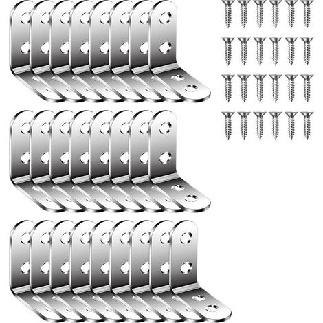 Lot de 26 Equerre d'assemblage, Équerre de Fixation en Forme de L, Équerres de Fixation, Équerre de Fixation en Métal, Equerre Inox pour la Fixation et la Réparation de Meubles(40x40x16mm) (1/5)