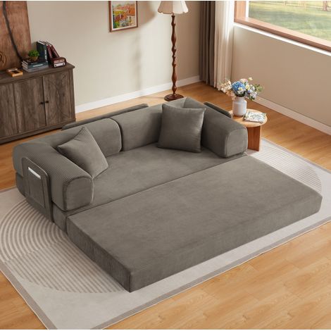 Sofá cama plegable de espuma con 2 cojines y estructura de acero, taupe (1/5)