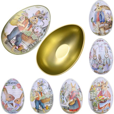 Oeufs de Pâques Boîtes Métalliques6pcs, Boîte de Bonbons Oeufs de Pâques, Pot à Biscuits en Tôle de Pâques, Oeufs de Décoration de Pâques Fer Blanc, Boîte Cadeau Oeufs de Pâques en Métal,M (1/5)