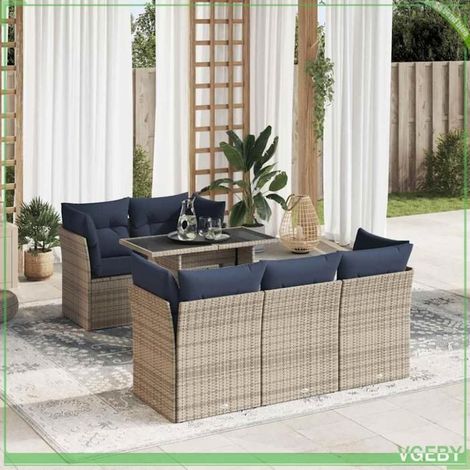 Salon de jardin - Modèle 3326102 - Résine tressée gris - 6 places modulable - Rangement étanche (1/5)