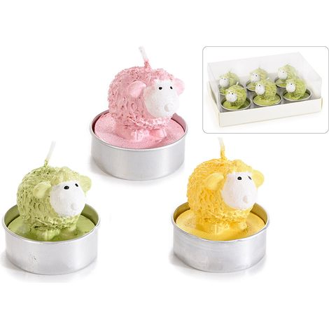 Tealight / candele a forma di pecorella pasquale in scatola trasparente da 6 pezzi, set da 6 pezzi, Ø 4 cm x 4 H
