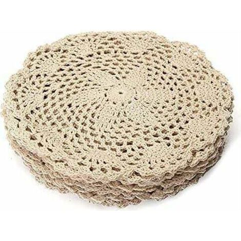 Juego de 10 manteles individuales redondos de algodón vintage – Encaje de ganchillo – Soportes para tazas y platos – Decoración del hogar (1/5)