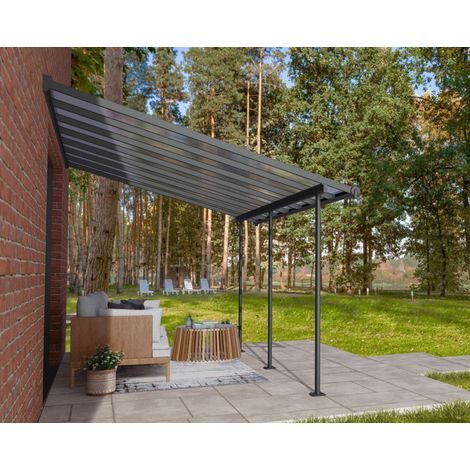 Canopia By Palram – Pergola Sierra gris en polycarbonate et aluminium – Toiture sans vis – Protection UV 100% – Design moderne pour terrasses