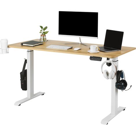 Makika Höhenverstellbarer Schreibtisch elektrisch 140 x 70 cm - Eiche Weiß (1/5)