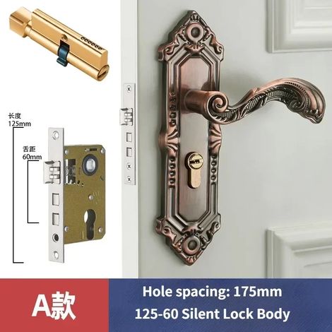 (A) Poignée de porte à mortaiser vintage silencieuse pour chambre à coucher, serrure de sécurité à double verrouillage, mobilier de porte intérieure (1/5)