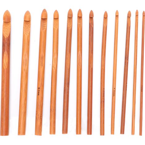 12pcs Carbonized Bamboo Crochet Hooks Knitting Needle Set Weaving Tools Accessory (1/5)