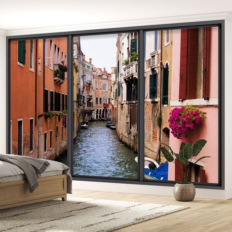 Papier peint panoramique Trompe l'oeil baie vitrée - Venise - 325 cm x 195 cm (1/5)