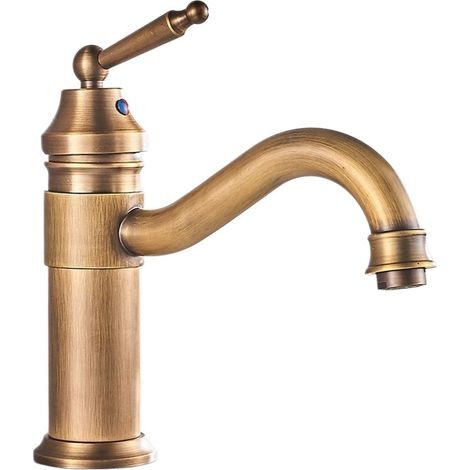 Robinet de salle de bain rétro en laiton avec bec pivotant, mitigeur de lavabo à levier unique (1/3)