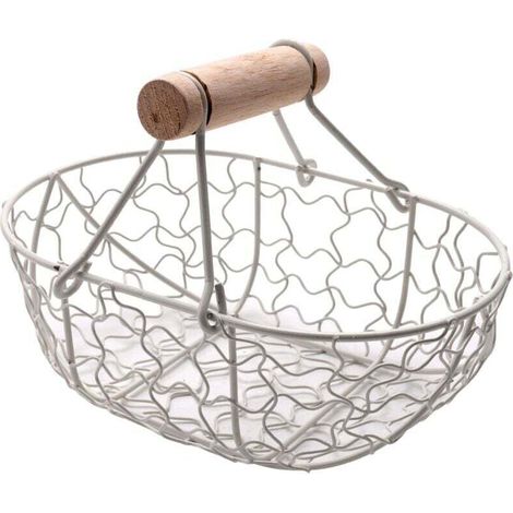 PoignéE en Bois MéTal RéTro Panier Portable Multifonctionnel LéGumes Fruits Oeufs éPicerie Pratique Rangement Organisateur Blanc (1/4)