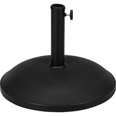 Pied de parasol en ciment noir de 25 kg, réglable en hauteur, équipé de 3 adaptateurs pour une compatibilité optimale.