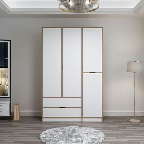 Armoire penderie moderne - 4 portes blanches L.140 cm BYRON (1/5)