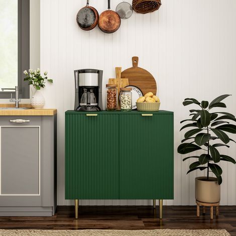 Buffet de cuisine avec rangements et 2 portes, étagère réglable, pieds en métal surélevés, 80 x 40 x 80 cm, vert olive (1/5)