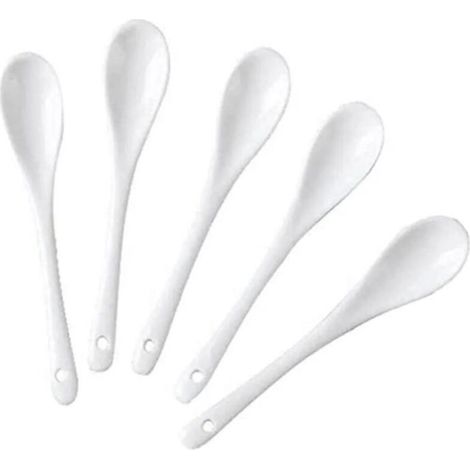 Lot de 5 cuillères à café en porcelaine blanche – Compatibles lave-vaisselle, résistantes, 13 cm (1/5)