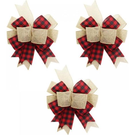 Bow Topper - Buffalo Plaid Christmas Tree Topper - Rustic Farmhouse Decor - Indoor Outdoor Use - 3 Pieces (1/5)