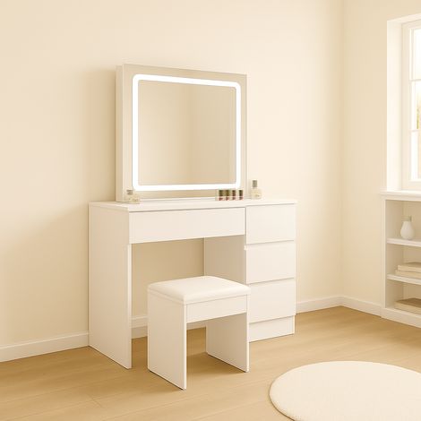 Dressing Table with Mirror and Stool Makeup Vanity LED Mirror Lights Hollywood Table