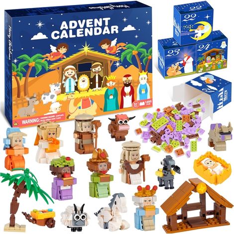 Calendrier de l'Avent 2027 Crèche compte à rebours de 24 jours avec blocs de construction pour enfants et famille, crèche de Noël (1/5)