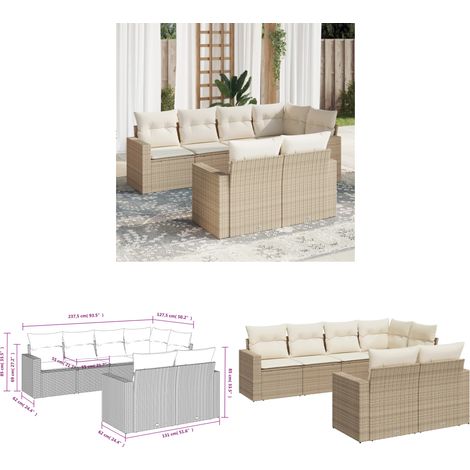7-tlg. Garten-Sofagarnitur mit Kissen Beige Poly Rattan - Gartensofa - Polyethylen Möbel - Outdoor Sofa - Lounge Set - Gartenlounge - Home & Living (1/3)