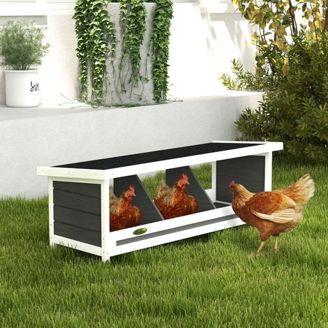 Pondoir nichoir pour poules 3 emplacements avec toit asphalte structure en bois 95 x 37 x 34 cm gris noir
