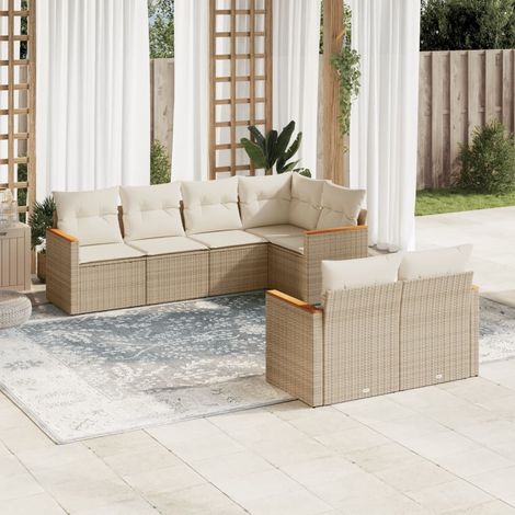 Set sofás de jardín 7 piezas y cojines ratán sintético beige vidaXL (1/5)