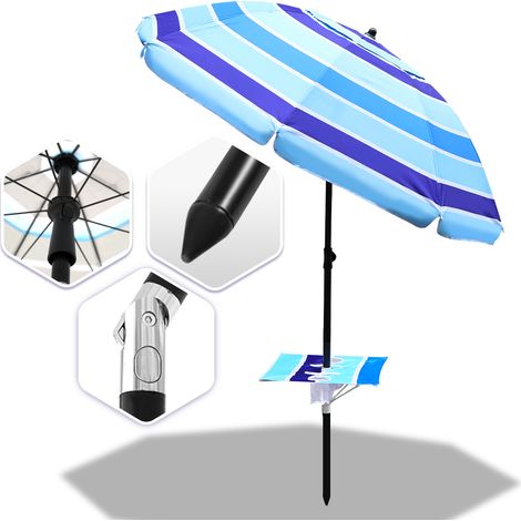 SWANEW Parasol de plage Parasol déporté 2,1M--Protection Solaire UPF 50+ pour Plage de sable/Jardin/Terrasse/Plage, Bleu
