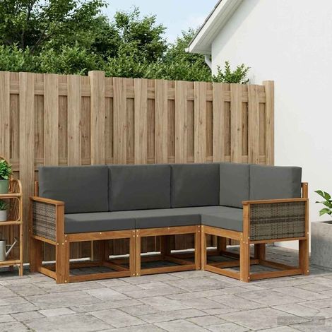 Set di divani da esterno modulare in legno massello di acacia naturale e antracite da 4 pezzi, 50.94kg - PANGIVO (1/5)