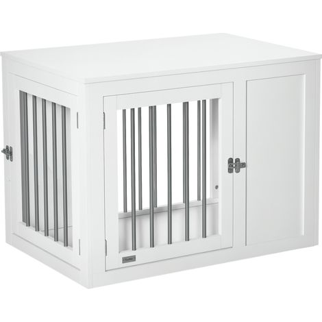 PawHut 2-in-1 Dog Cage and Side Table, with Two Lockable Doors, for Medium Dogs - White