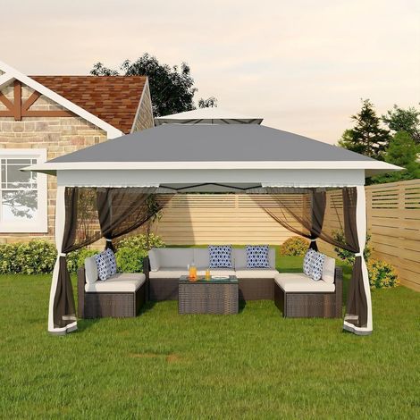 Tonnelle Pliante 3,6 x 3,6 m avec Moustiquaire - Barnum Pop-up Imperméable - Double Toit et Protection UV