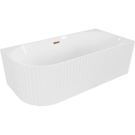 Mexen Gia freistehende Eckbadewanne geriffelt rechts 150 x 75 cm, weiß glänzend, Überlauf Roségold - 52701507500P-60 (1/3)