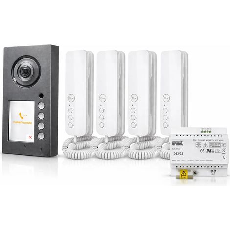 Kit citofono 2 fili Urmet 4 famiglie 2Voice con pulsantiera Mikra2 Plus predisposta video