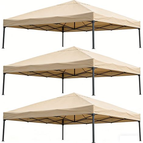 3er-Set   pavillondach Ersatzdach für Pavillon 2,98 x 2,95 m Sonnenschutz Polyester Beige, wetterfest & UV-beständig