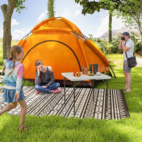 Mesa plegable de camping con 2 alturas ajustables, de HDPE y metal, 86x86x74 cm, blanca.